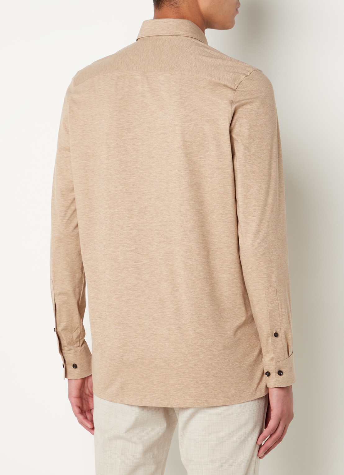 Olymp Luxor modern fit overhemd van jersey   - achterkant zand