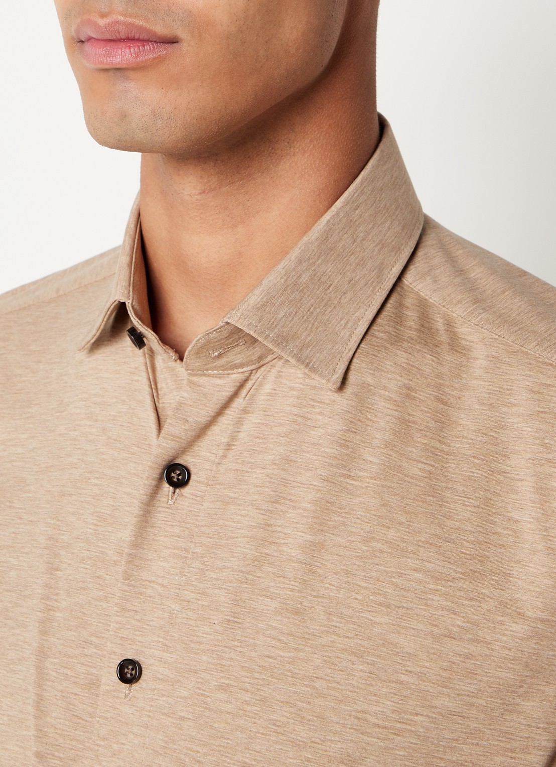 Olymp Luxor modern fit overhemd van jersey   - detail 5 zand