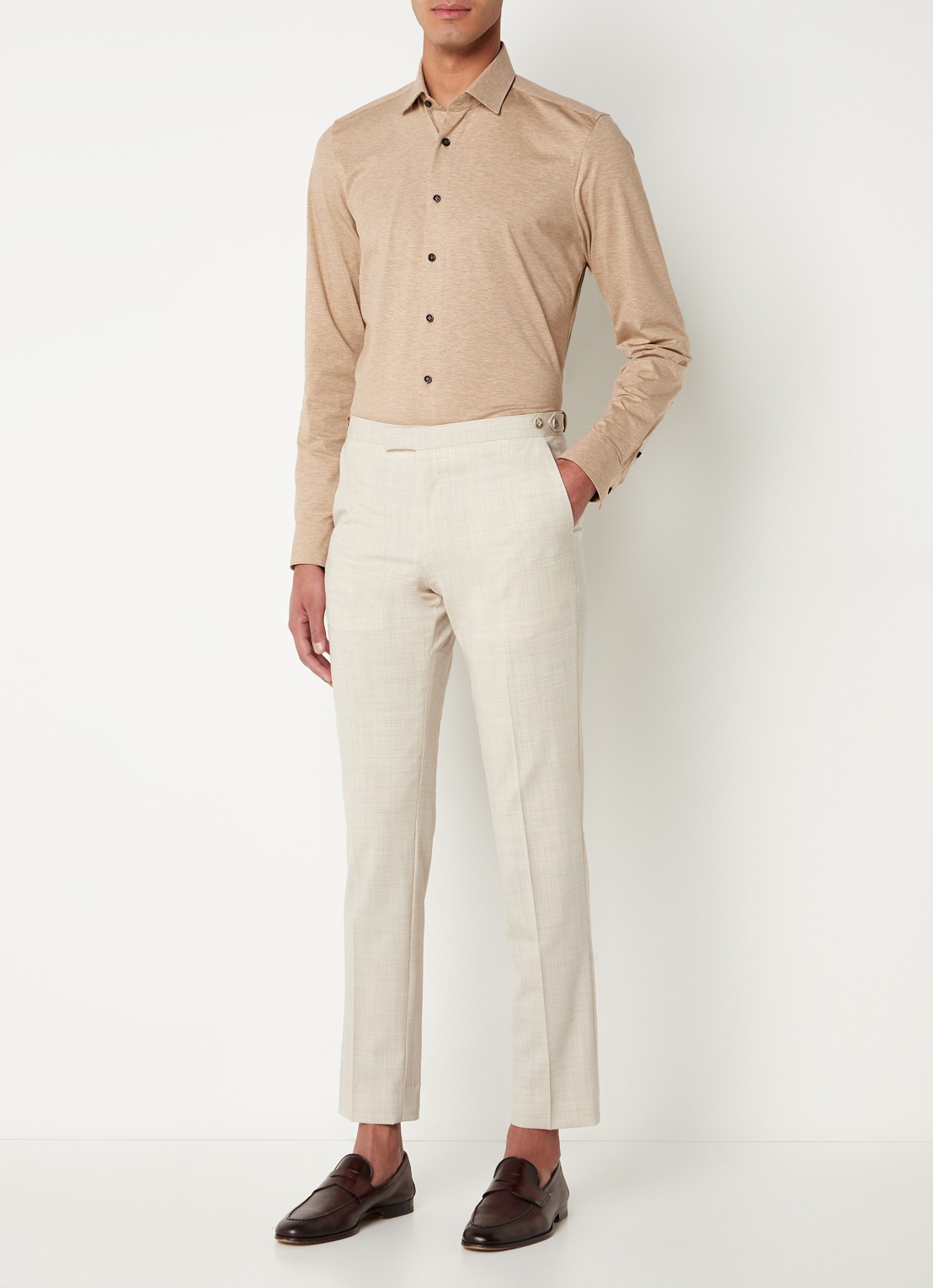 Olymp Luxor modern fit overhemd van jersey   - voorkant 3 zand