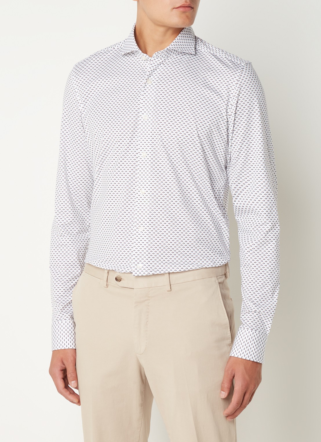 Olymp Luxor modern fit overhemd van jersey   - detail 4 beige