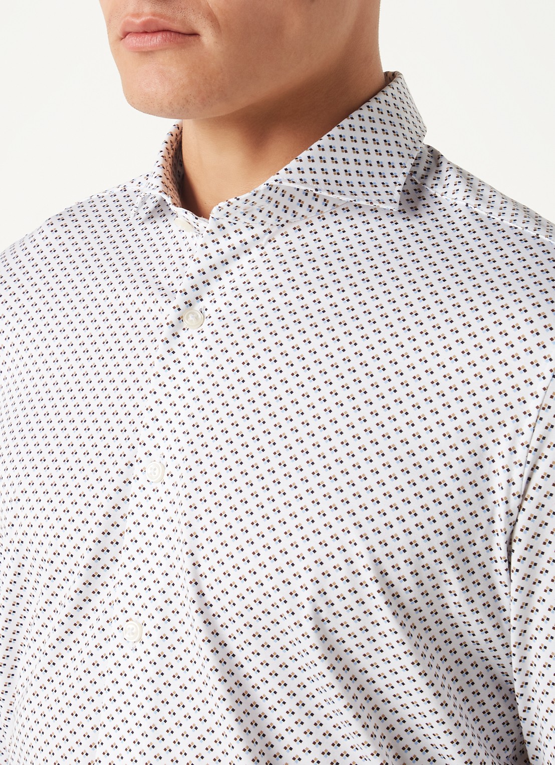 Olymp Luxor modern fit overhemd van jersey   - detail 5 beige