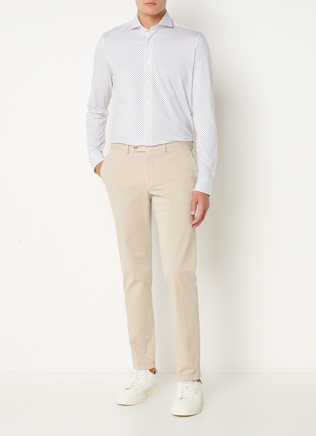 Olymp Luxor modern fit overhemd van jersey   - voorkant 3 beige