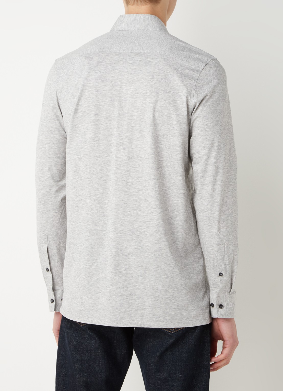 Olymp Luxor modern fit overhemd van jersey   - achterkant grijs