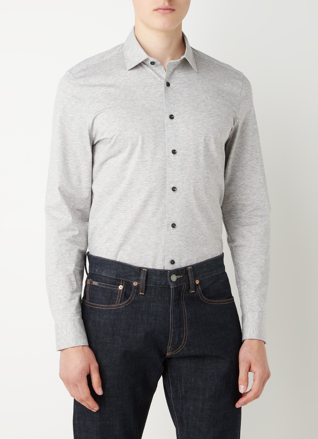 Olymp Luxor modern fit overhemd van jersey   - detail 4 grijs