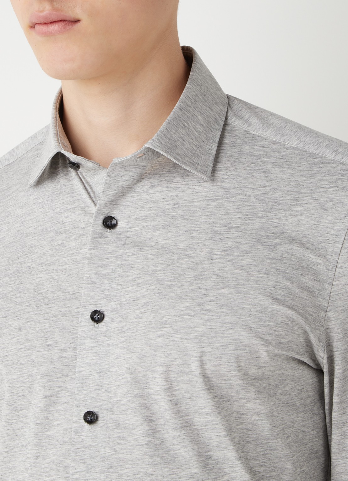 Olymp Luxor modern fit overhemd van jersey   - detail 5 grijs