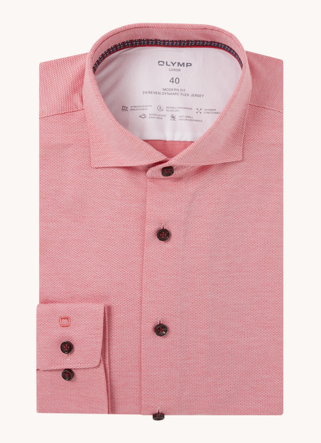 Olymp Luxor modern fit overhemd van jersey   - voorkant 4 zalmroze
