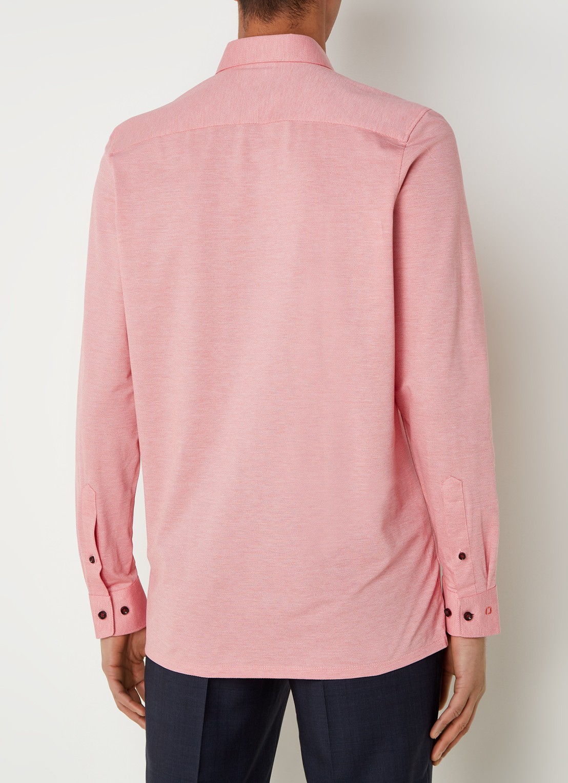 Olymp Luxor modern fit overhemd van jersey   - achterkant 3 zalmroze