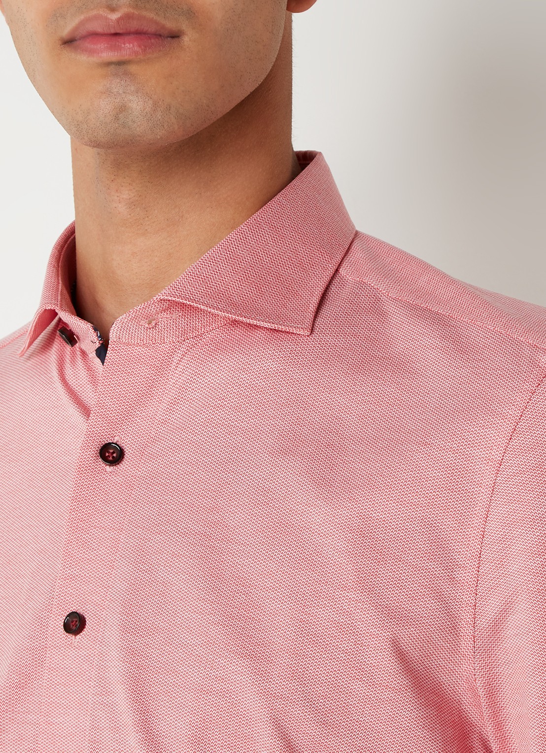 Olymp Luxor modern fit overhemd van jersey   - detail 2 zalmroze
