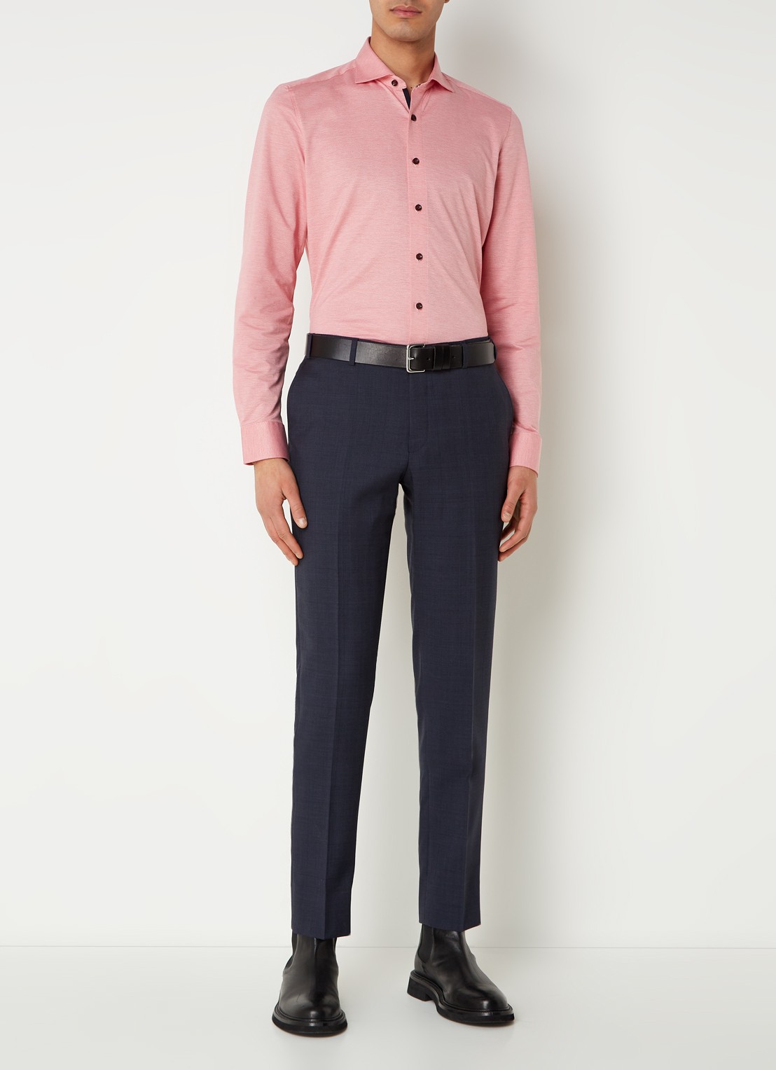 Olymp Luxor modern fit overhemd van jersey   - voorkant 5 zalmroze