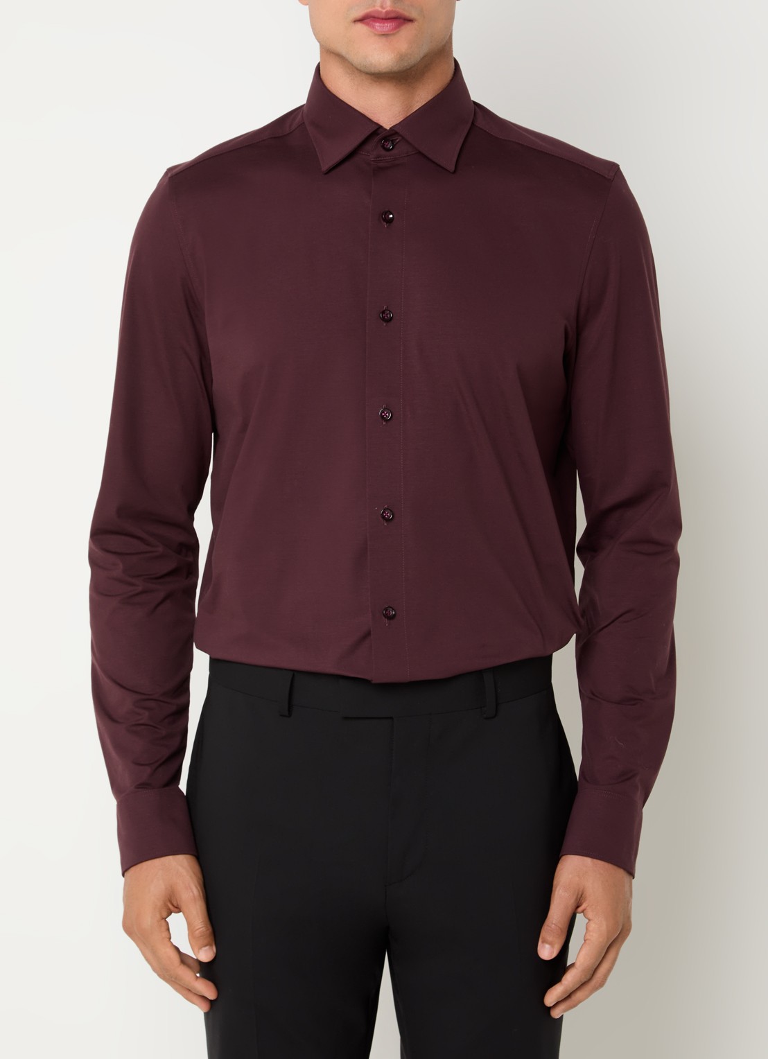 Olymp Luxor modern fit overhemd van jersey   - detail 3 steenrood
