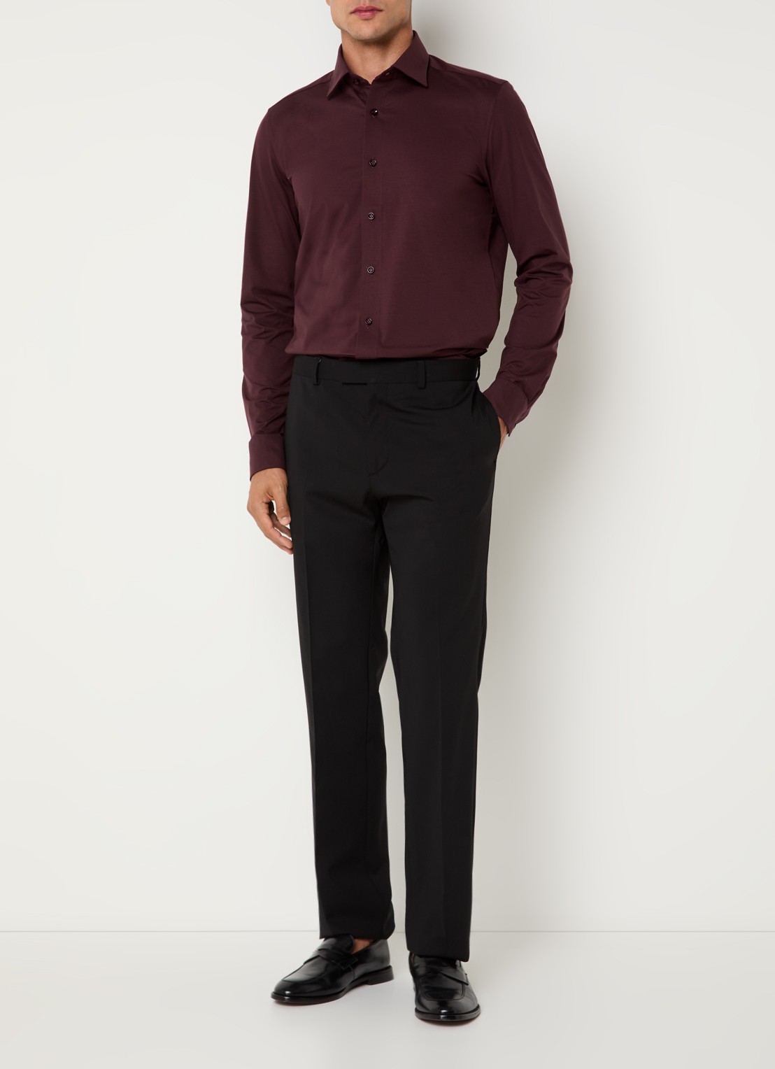 Olymp Luxor modern fit overhemd van jersey   - voorkant 2 steenrood