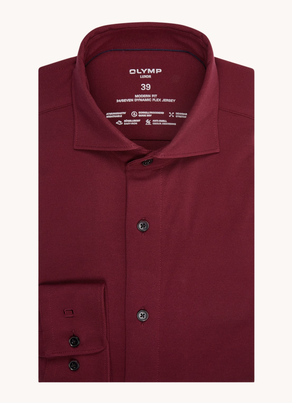 Olymp Luxor modern fit overhemd van jersey   - voorkant 2 bordeauxrood