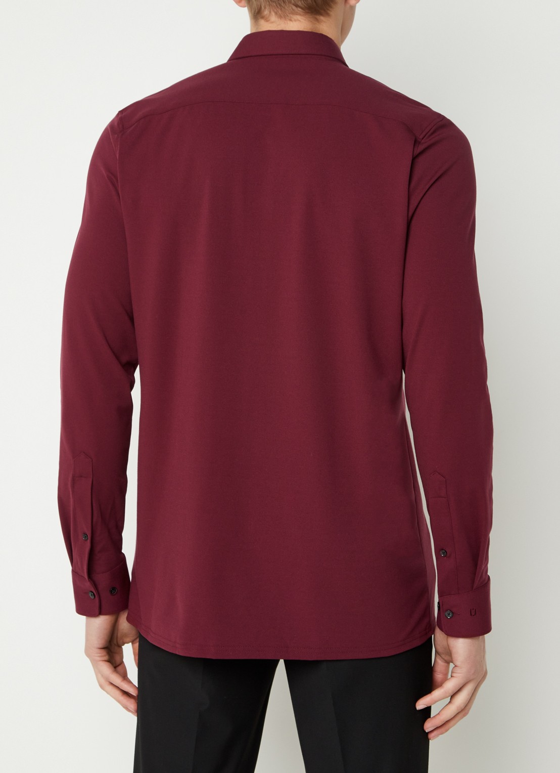 Olymp Luxor modern fit overhemd van jersey   - achterkant bordeauxrood