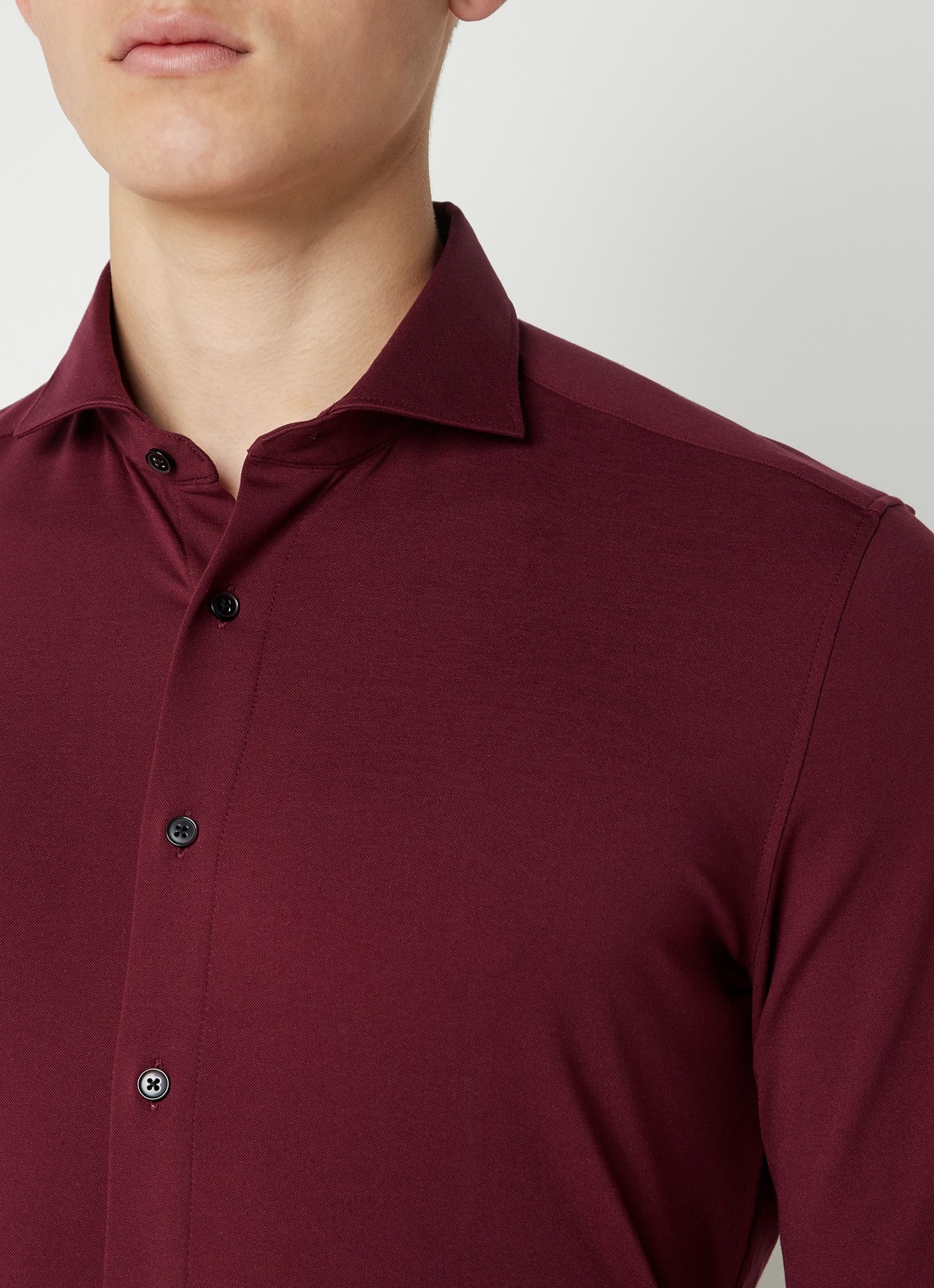 Olymp Luxor modern fit overhemd van jersey   - detail 5 bordeauxrood
