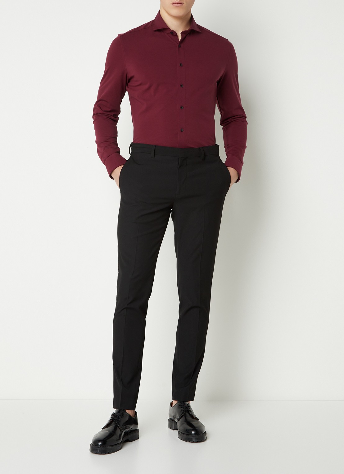 Olymp Luxor modern fit overhemd van jersey   - voorkant 3 bordeauxrood