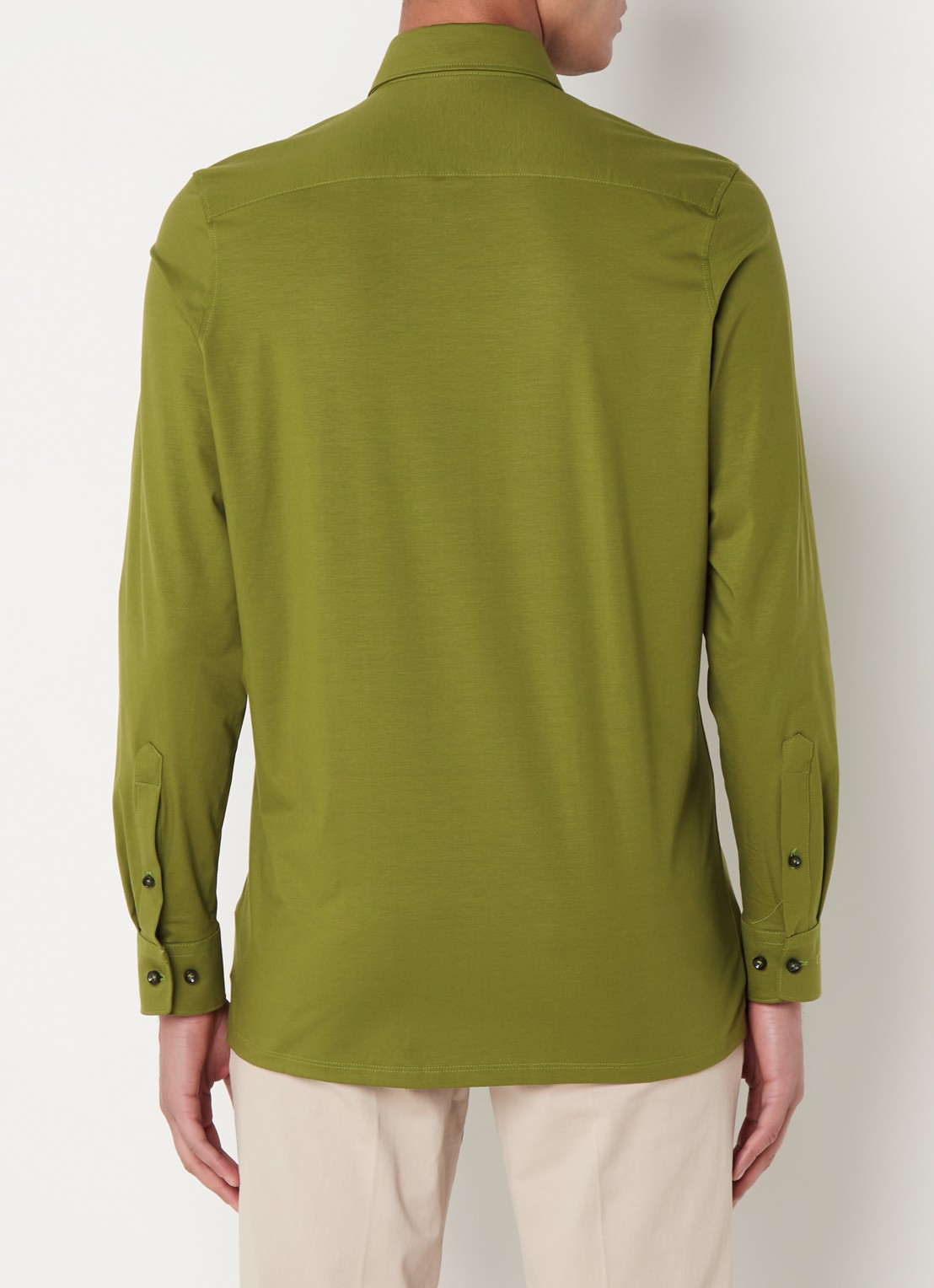 Olymp Luxor modern fit overhemd van jersey   - achterkant 3 legergroen