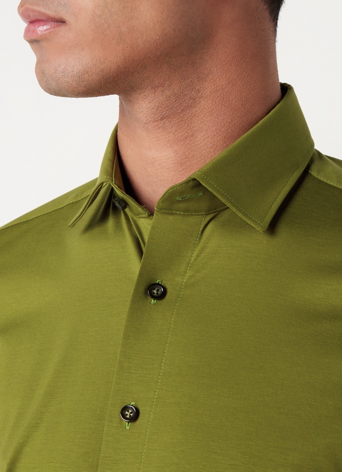 Olymp Luxor modern fit overhemd van jersey   - detail 2 legergroen