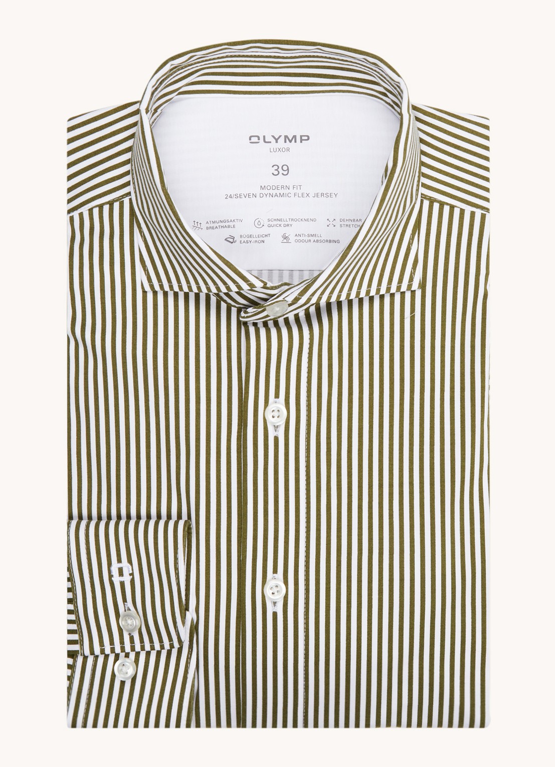 Olymp Luxor modern fit overhemd van jersey   - voorkant 2 olijfgroen