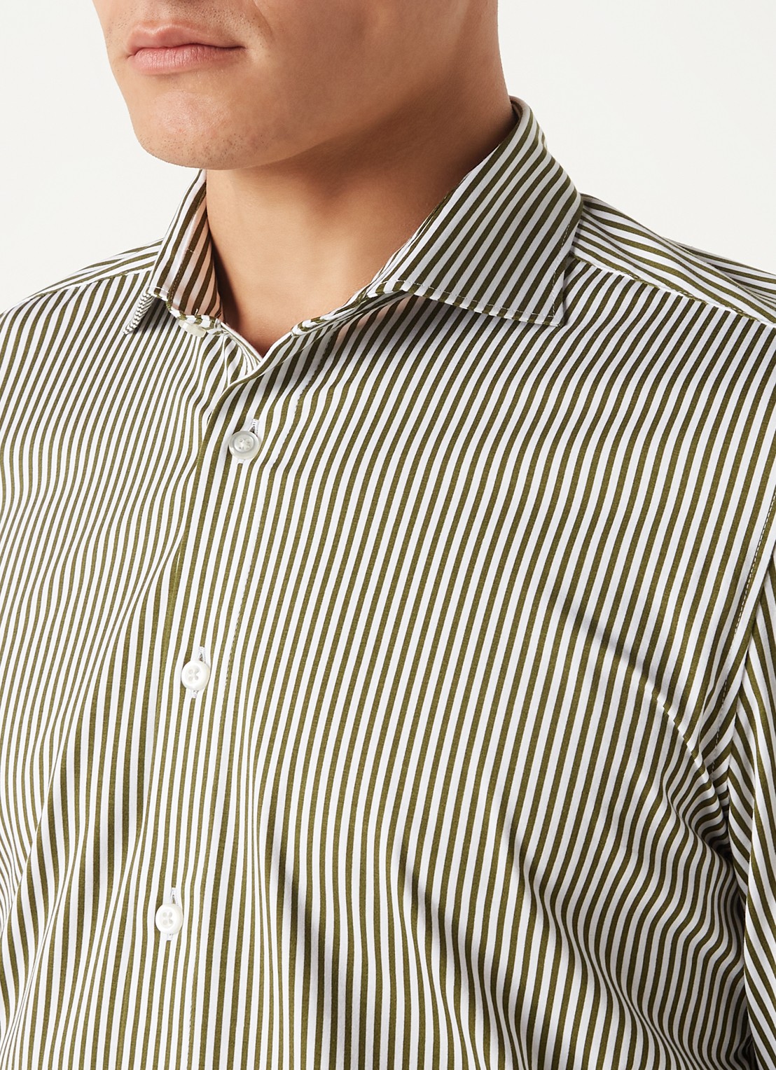 Olymp Luxor modern fit overhemd van jersey   - detail 5 olijfgroen