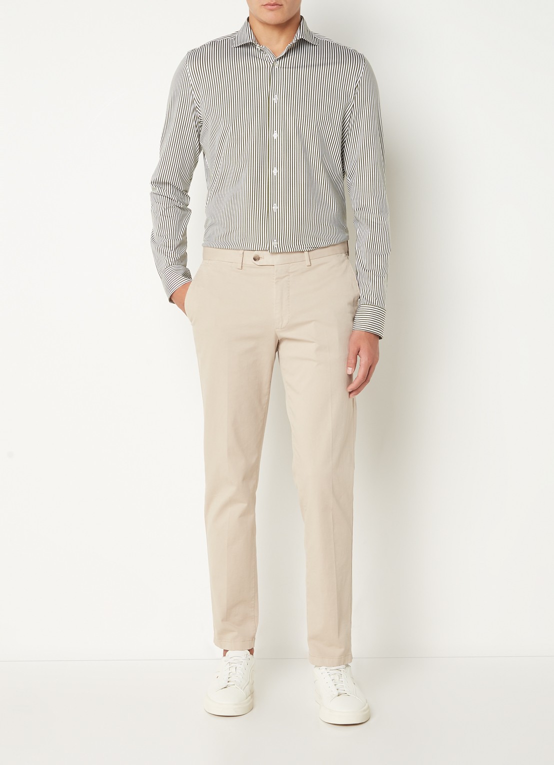 Olymp Luxor modern fit overhemd van jersey   - voorkant 3 olijfgroen