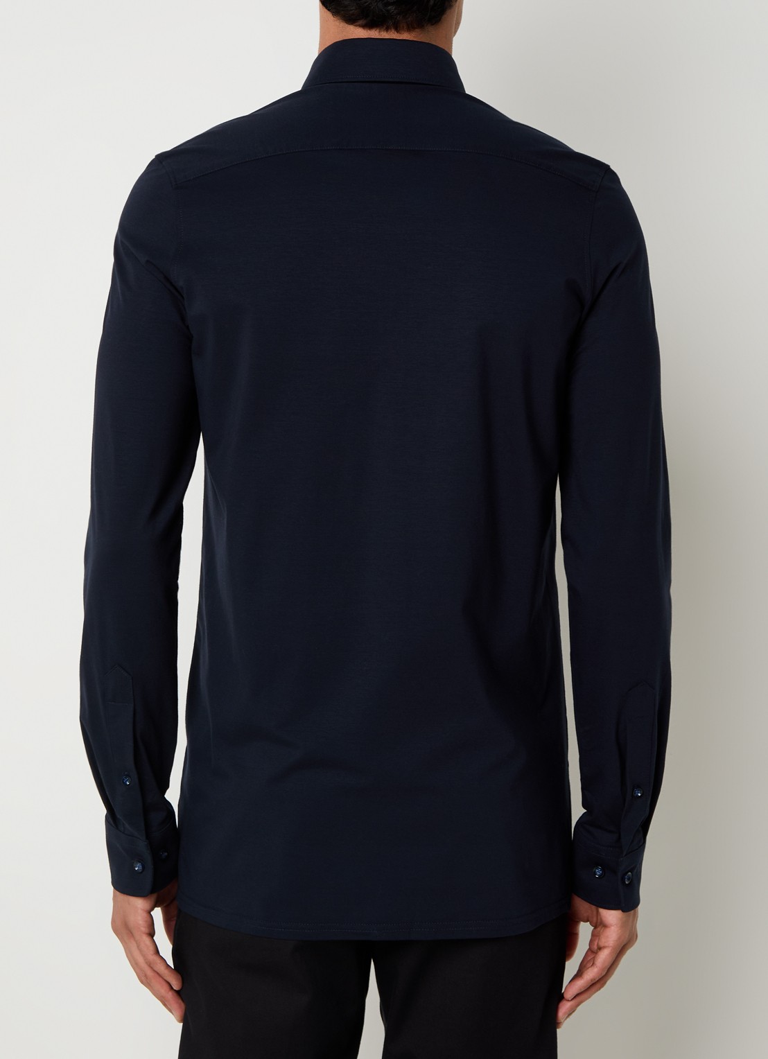 Olymp Luxor modern fit overhemd van jersey   - achterkant 10 donkerblauw