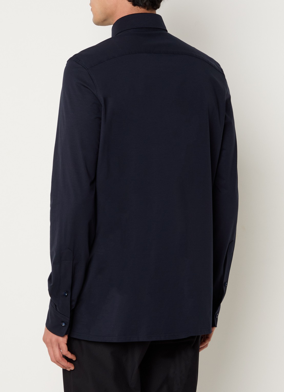 Olymp Luxor modern fit overhemd van jersey   - achterkant 11 donkerblauw
