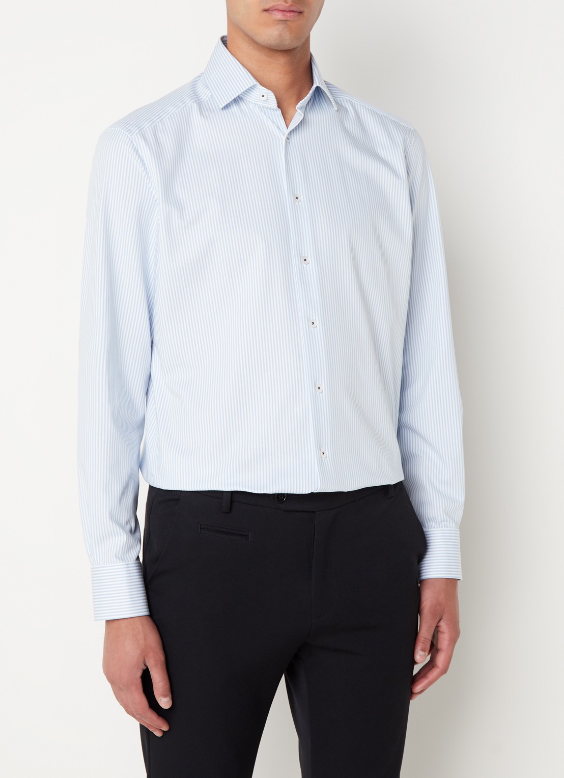 Olymp Luxor modern fit overhemd van jersey   - detail indigo