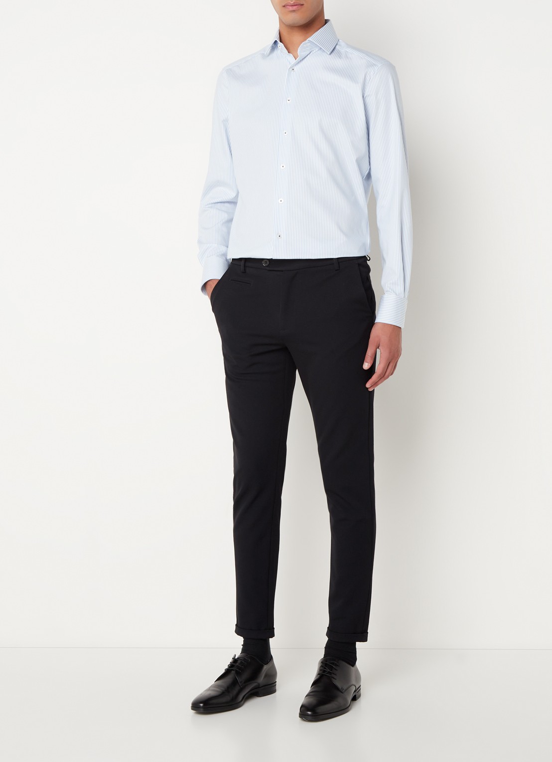 Olymp Luxor modern fit overhemd van jersey   - voorkant 5 indigo
