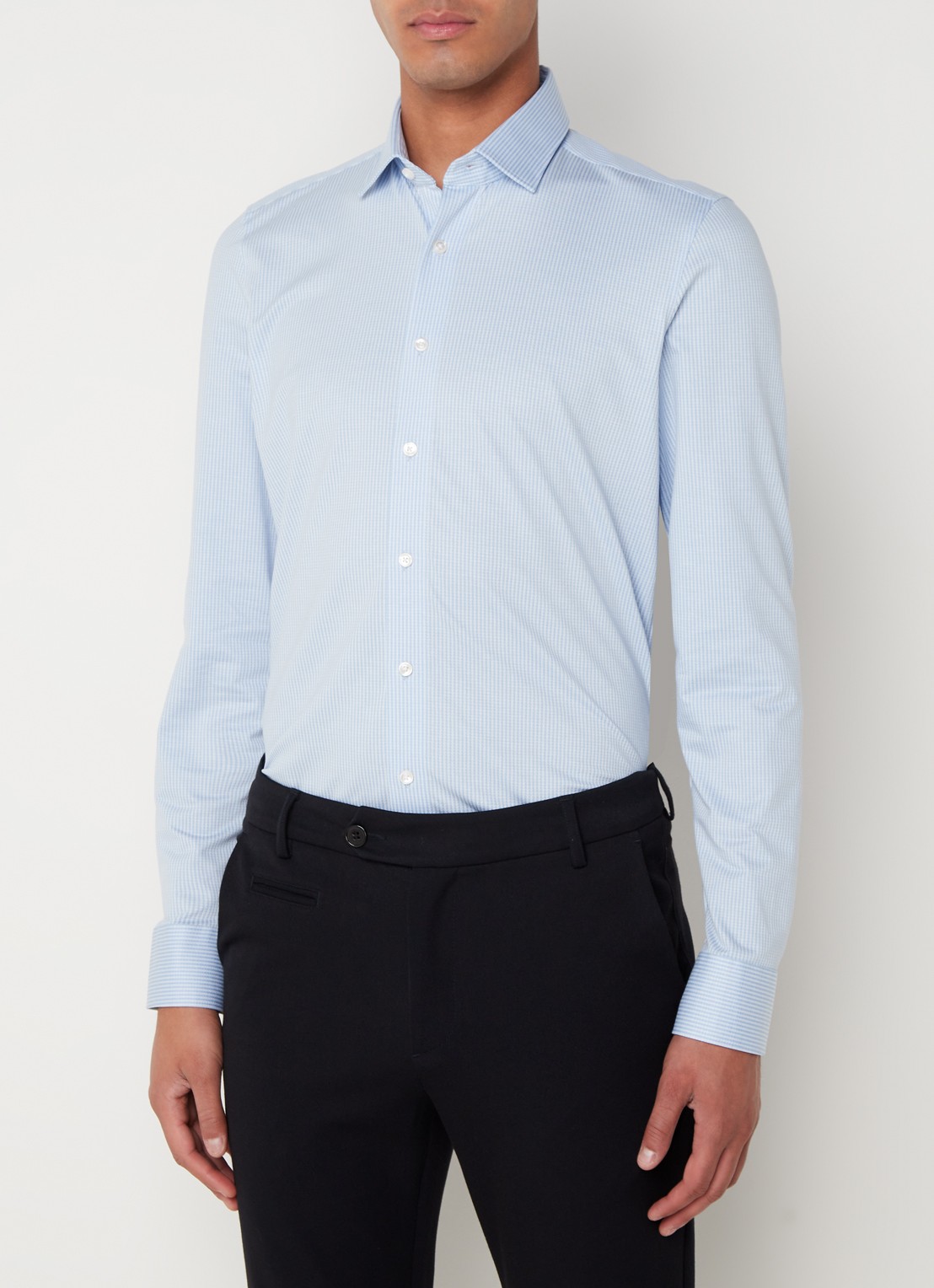 Olymp Luxor modern fit overhemd van jersey   - detail royalblauw