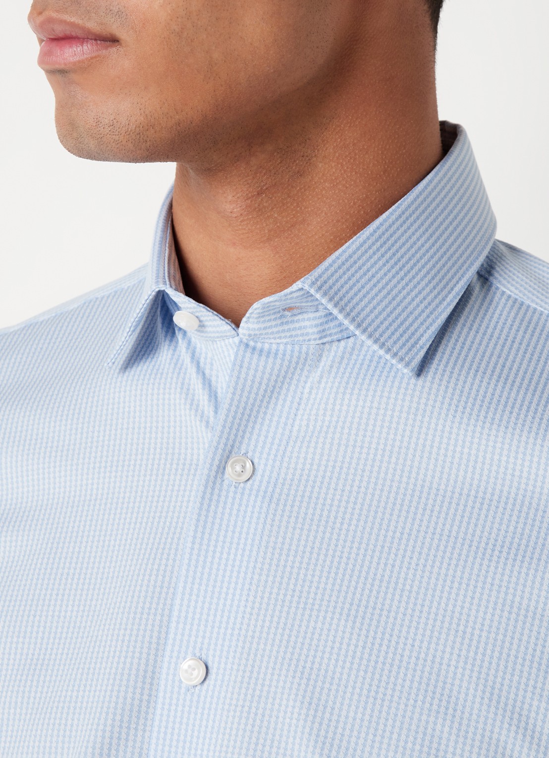 Olymp Luxor modern fit overhemd van jersey   - detail 2 royalblauw
