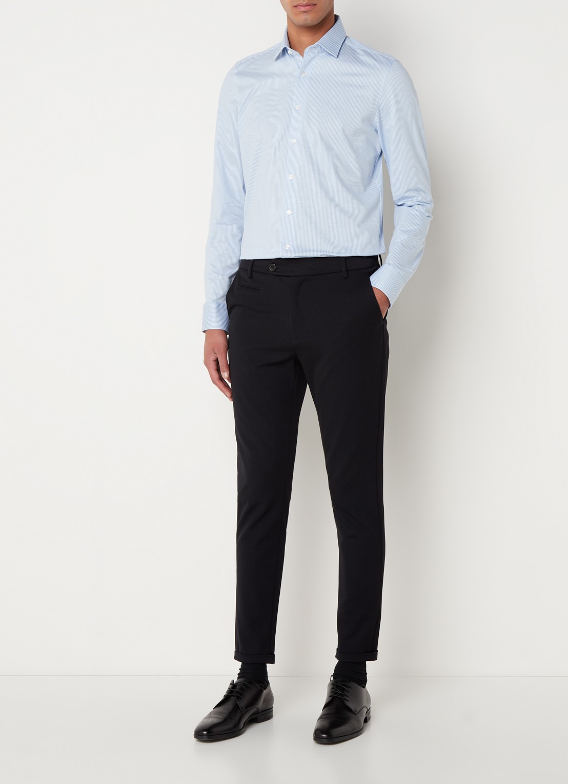 Olymp Luxor modern fit overhemd van jersey   - voorkant 4 royalblauw