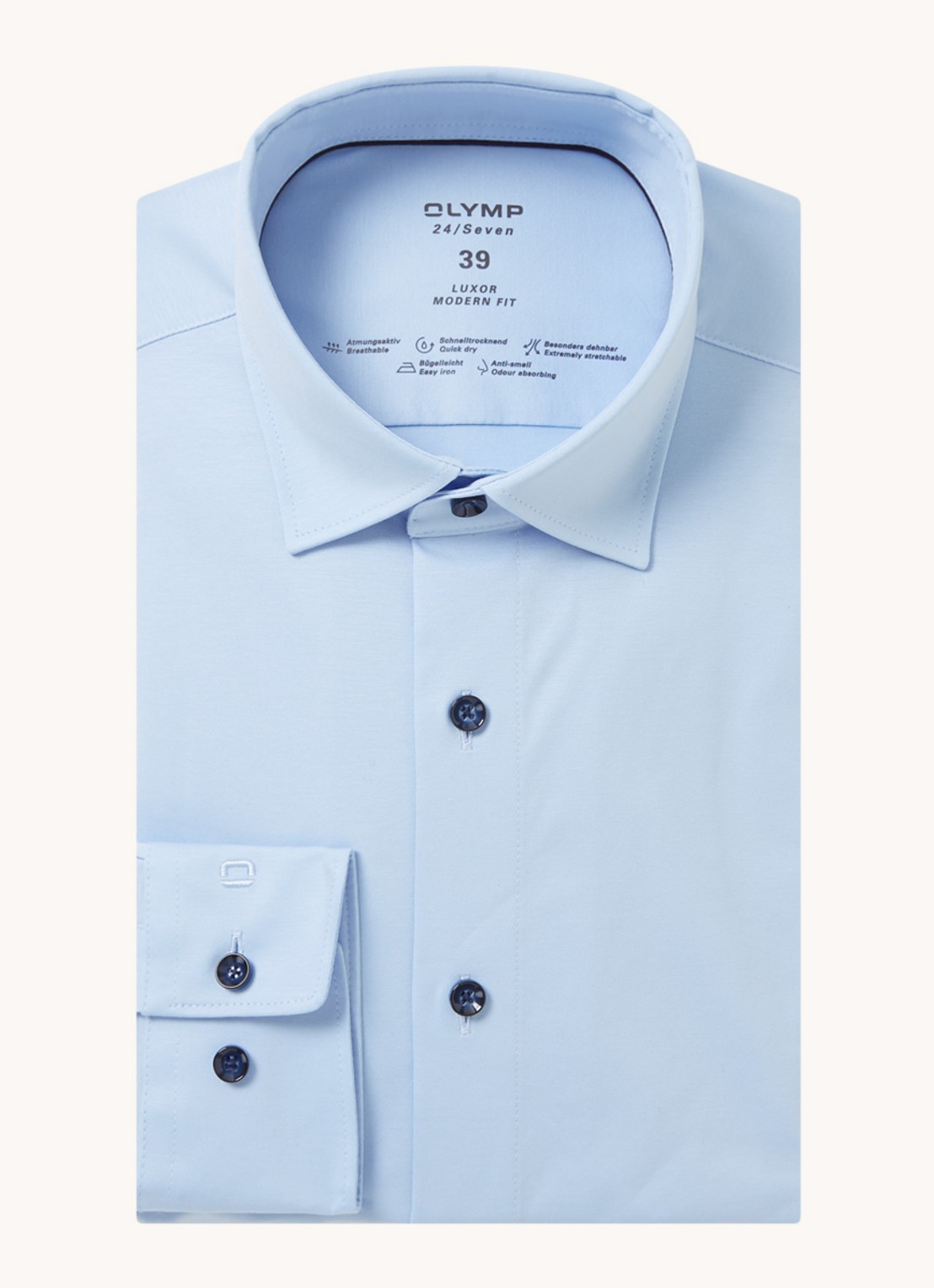 Olymp Luxor modern fit overhemd van jersey   - voorkant 3 lichtblauw
