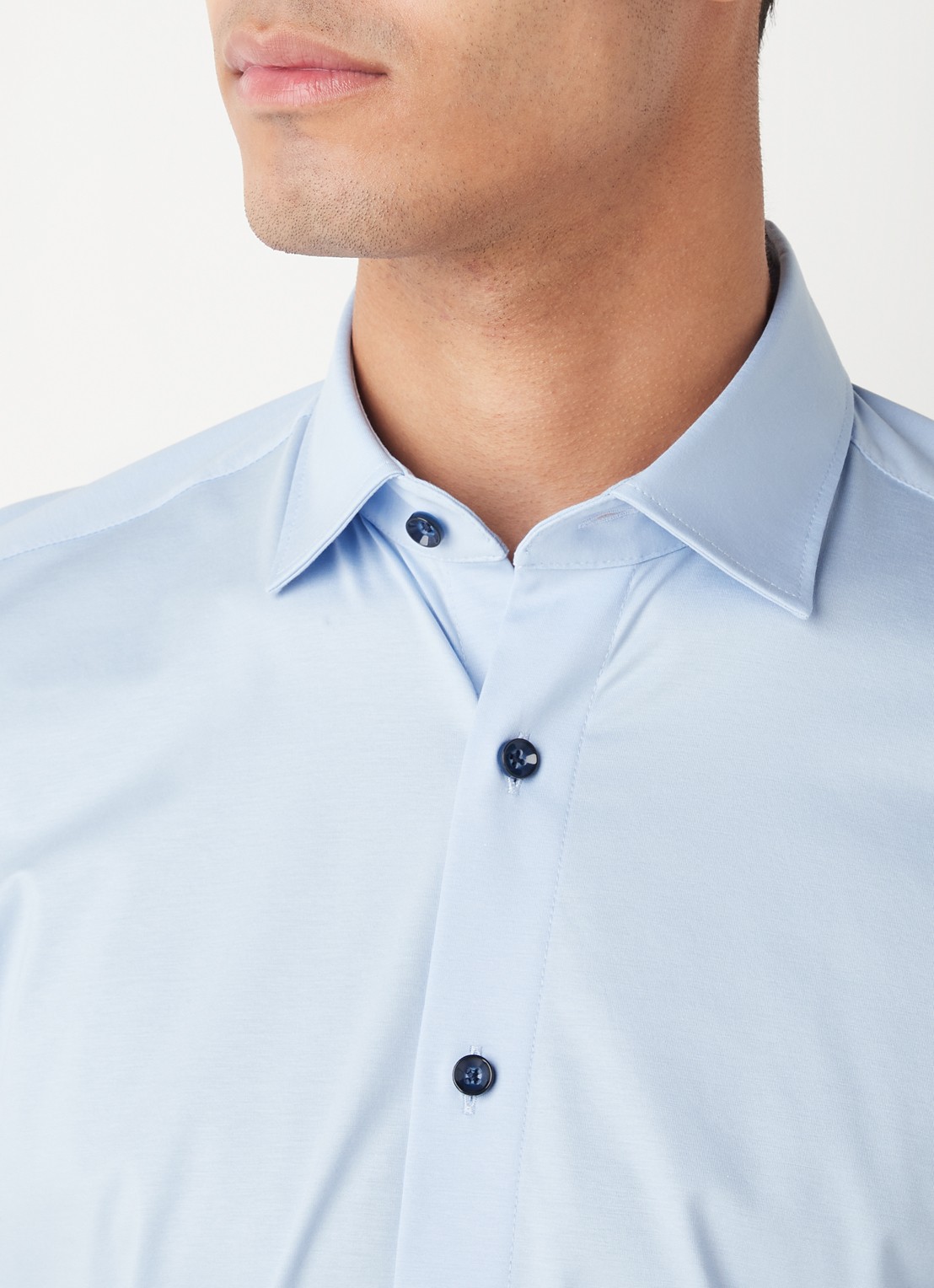 Olymp Luxor modern fit overhemd van jersey   - detail 2 lichtblauw