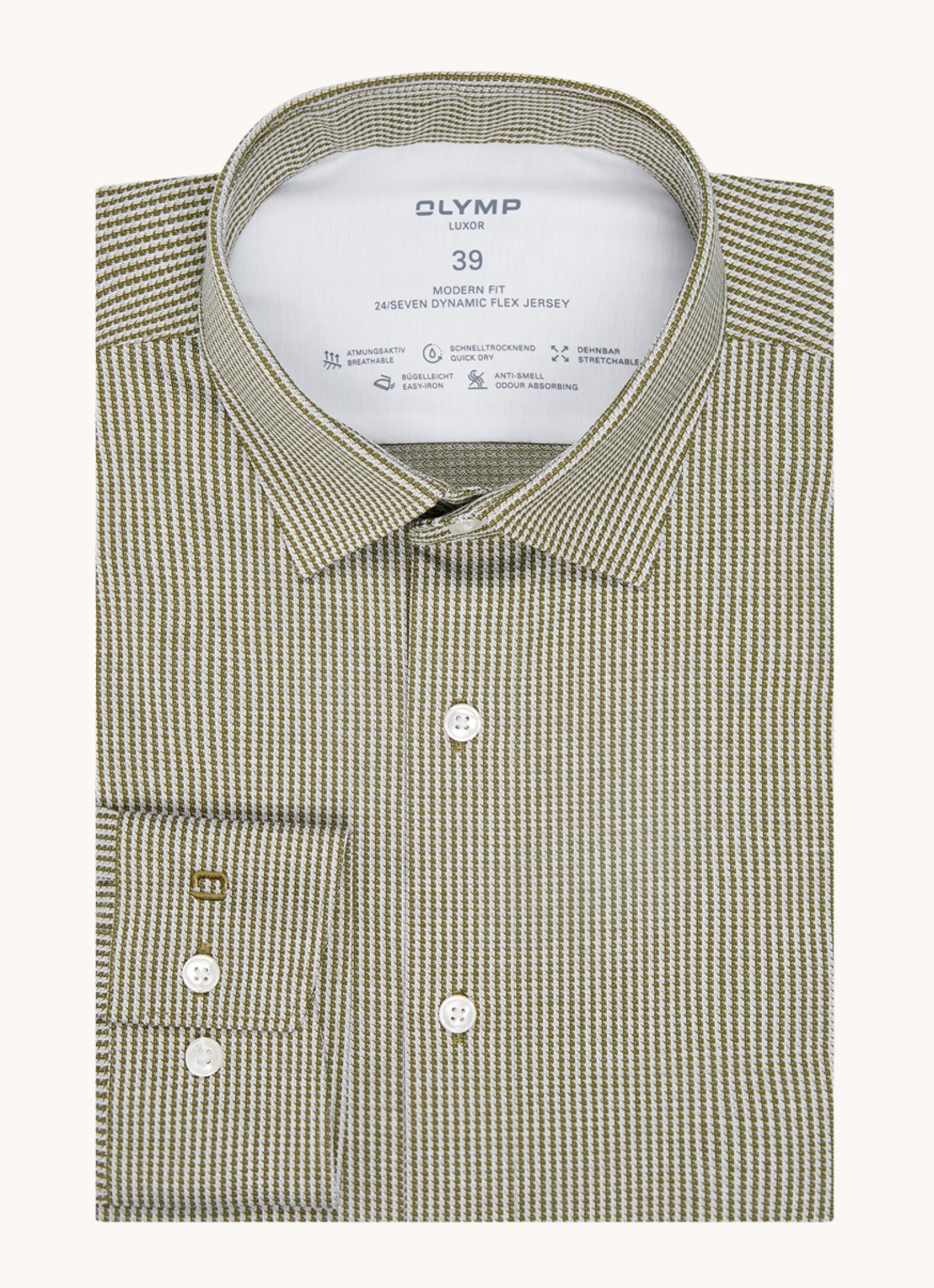 Olymp Luxor modern fit overhemd van jersey   - voorkant 2 mosgroen