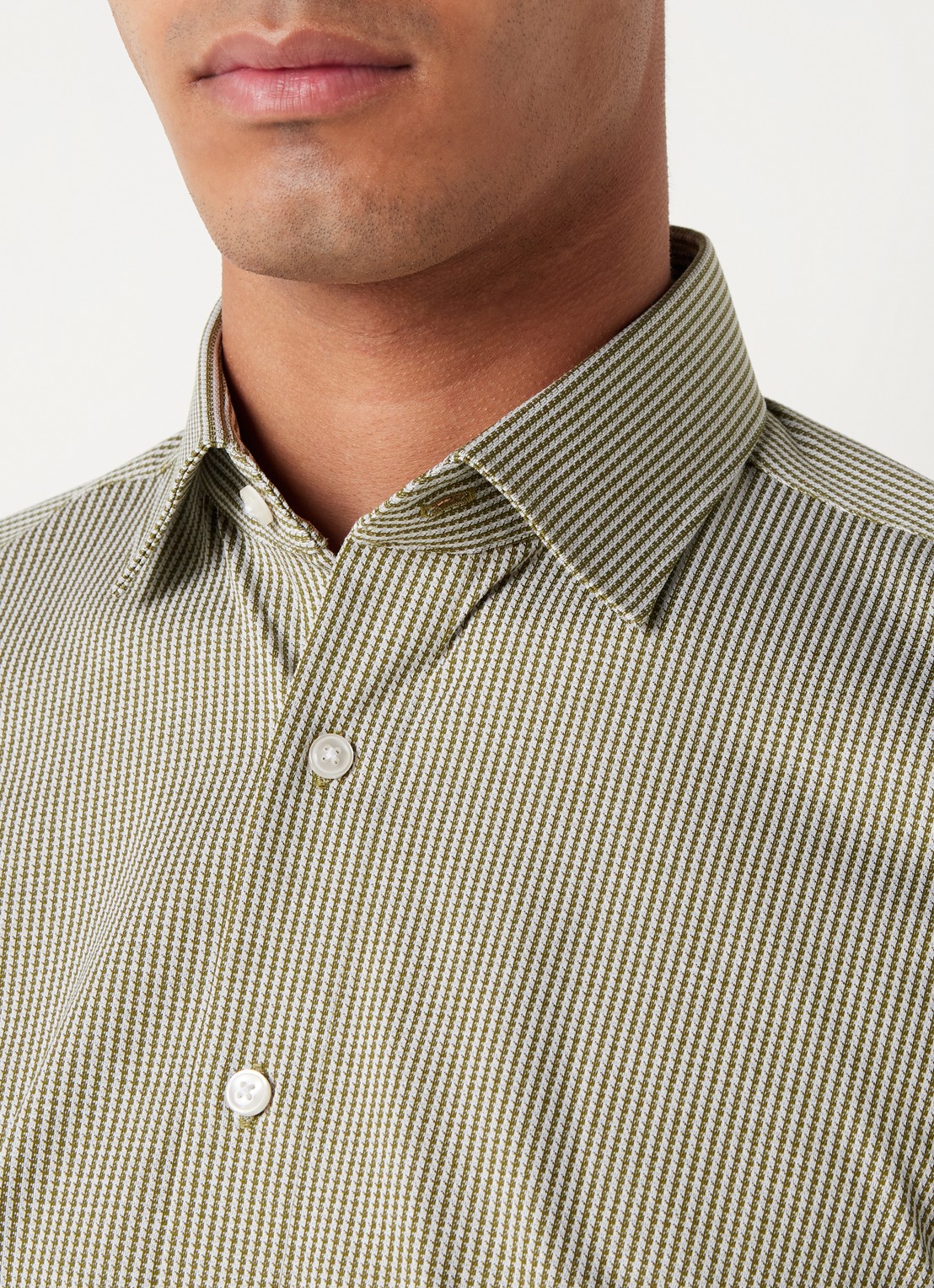 Olymp Luxor modern fit overhemd van jersey   - detail 5 mosgroen