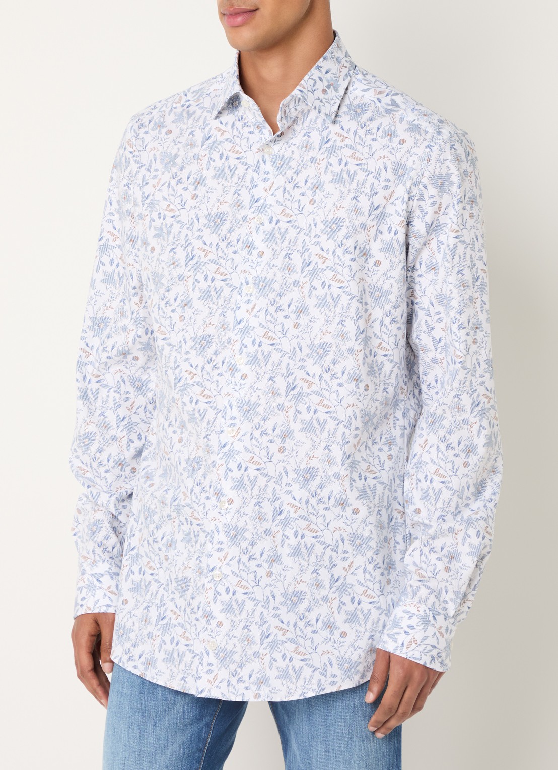 Olymp Luxor overhemd met print - detail wit