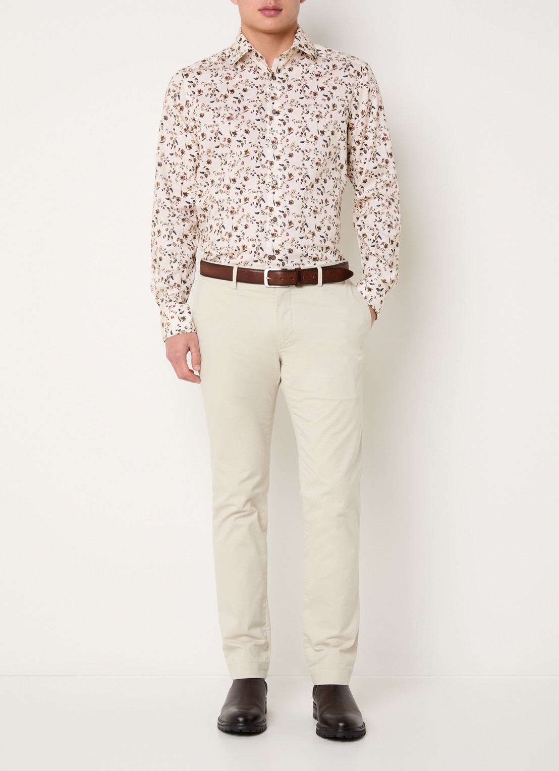 Olymp Luxor regular fit overhemd met bloemenprint - voorkant 5 naturel