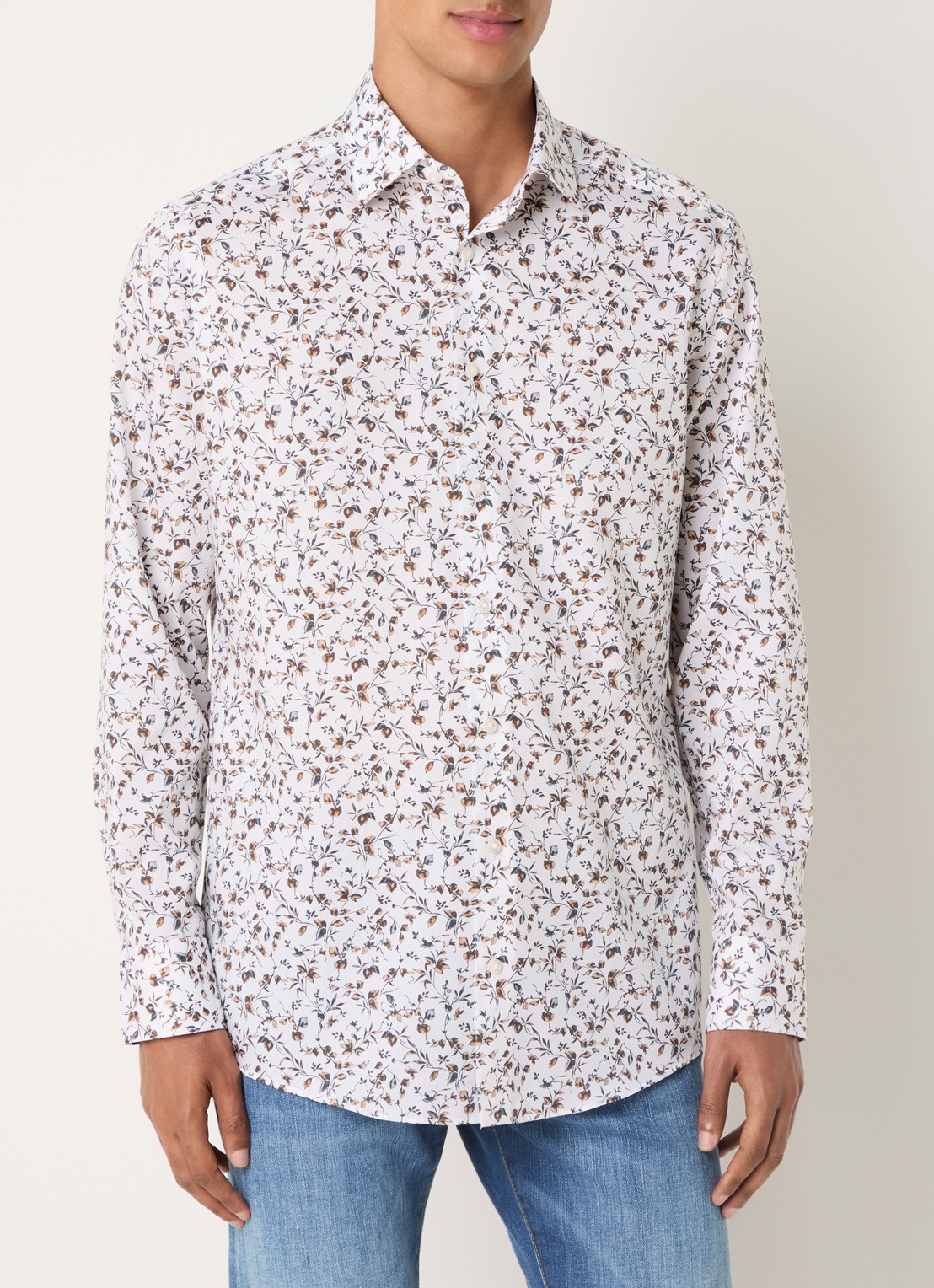 Olymp Luxor regular fit overhemd met bloemenprint - detail wit