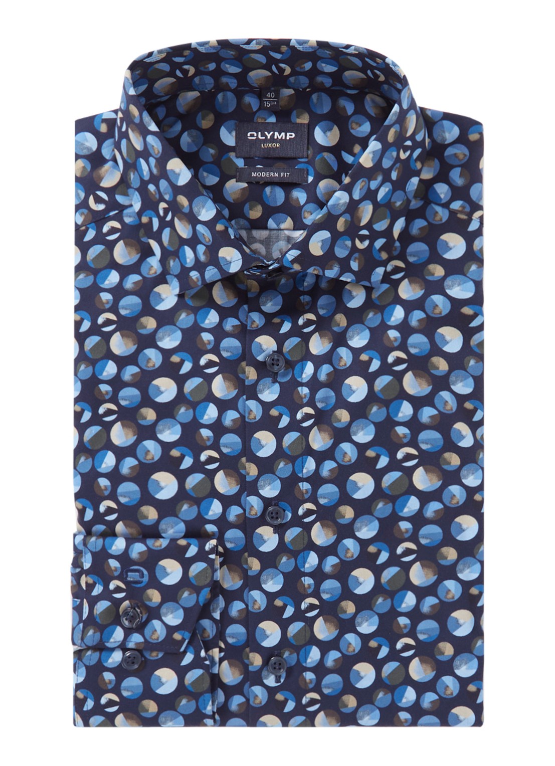 Olymp Luxor regular fit overhemd met grafische print  - voorkant 2 blauw