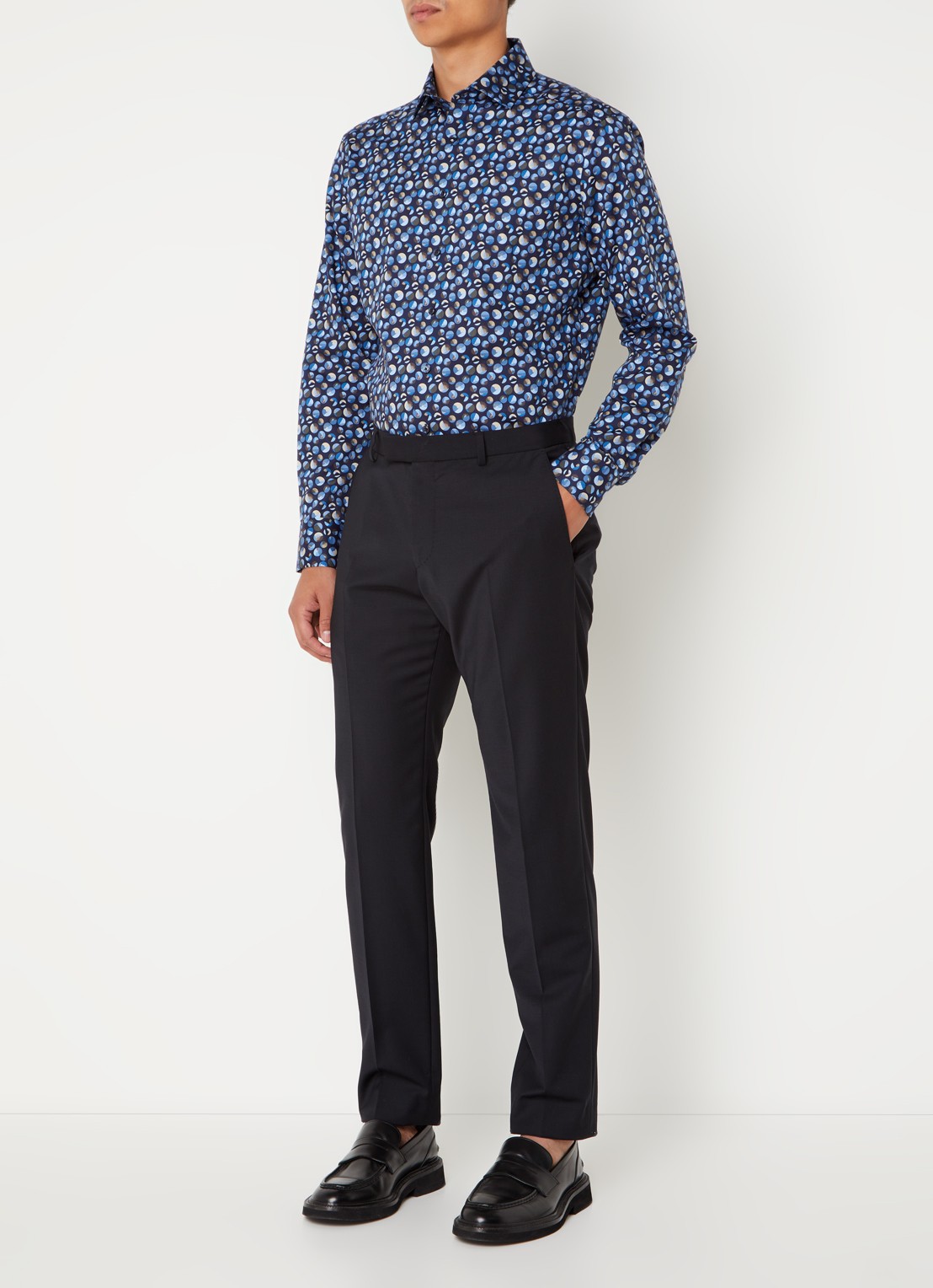 Olymp Luxor regular fit overhemd met grafische print  - voorkant 3 blauw