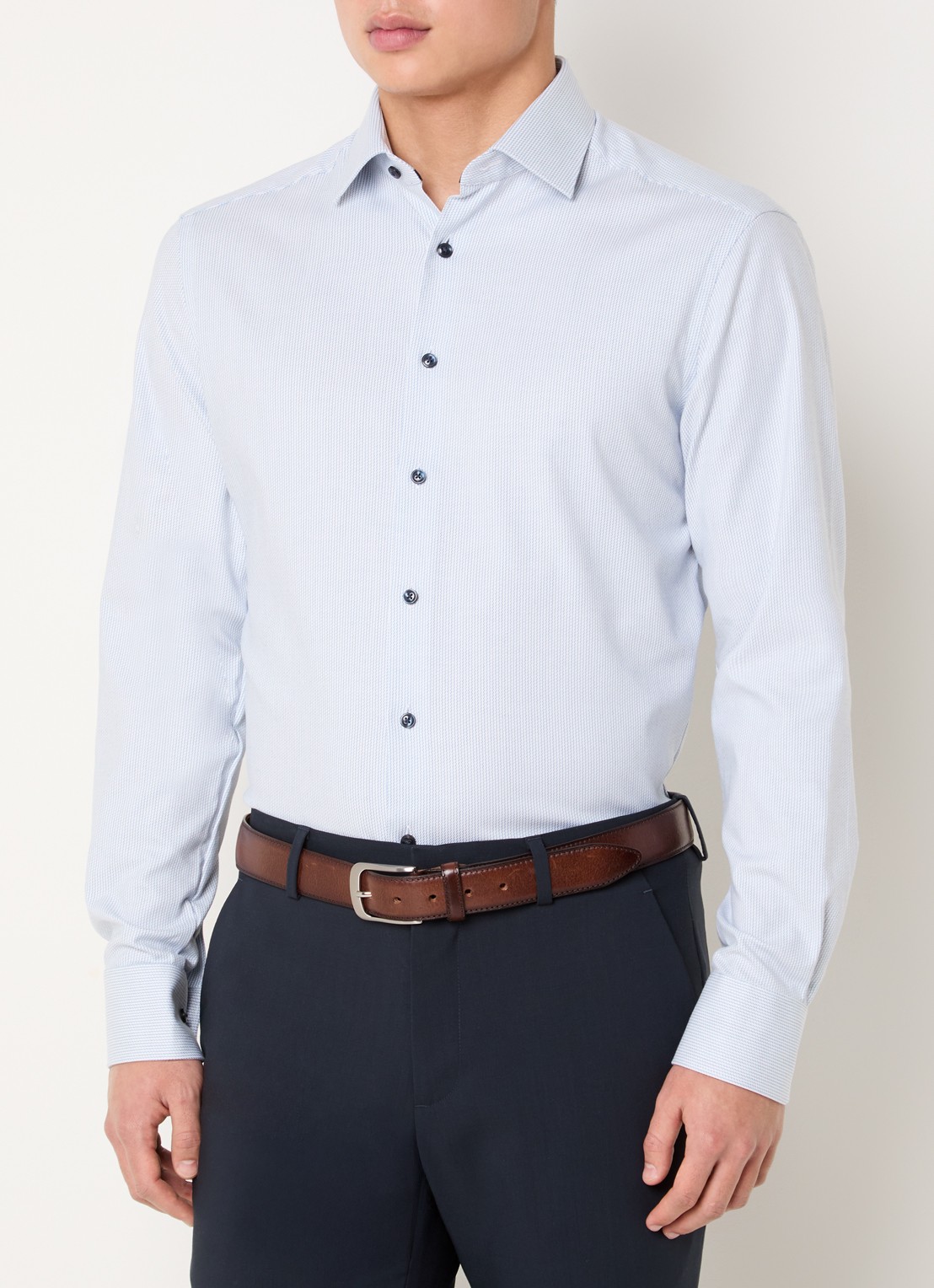 Olymp Luxor regular fit overhemd met microdessin - detail lichtblauw