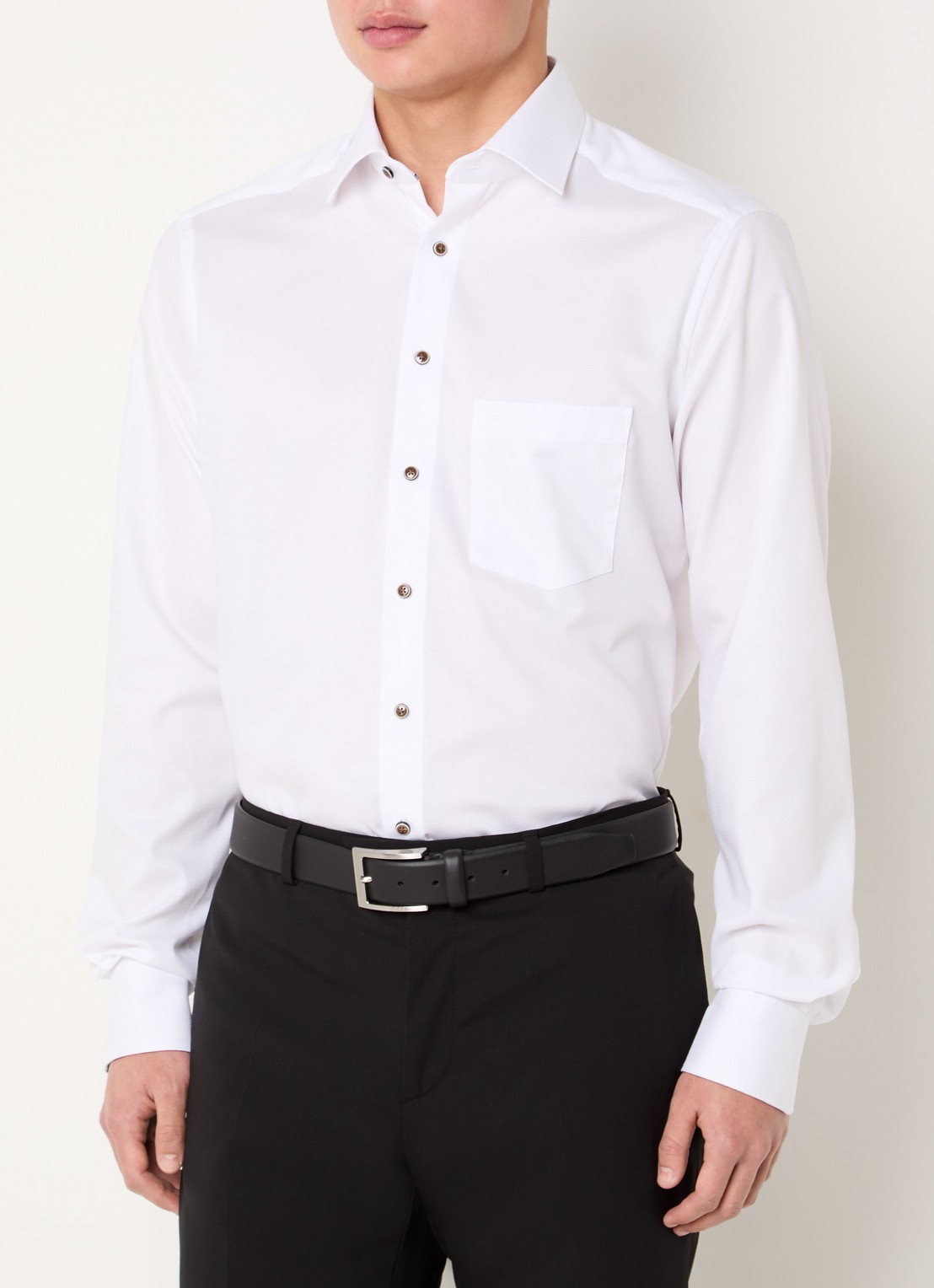 Olymp Luxor regular fit overhemd met microdessin - detail 4 wit