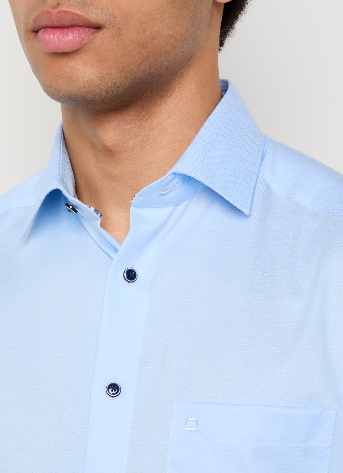 Olymp Luxor regular fit overhemd met microdessin - detail 5 blauwgrijs