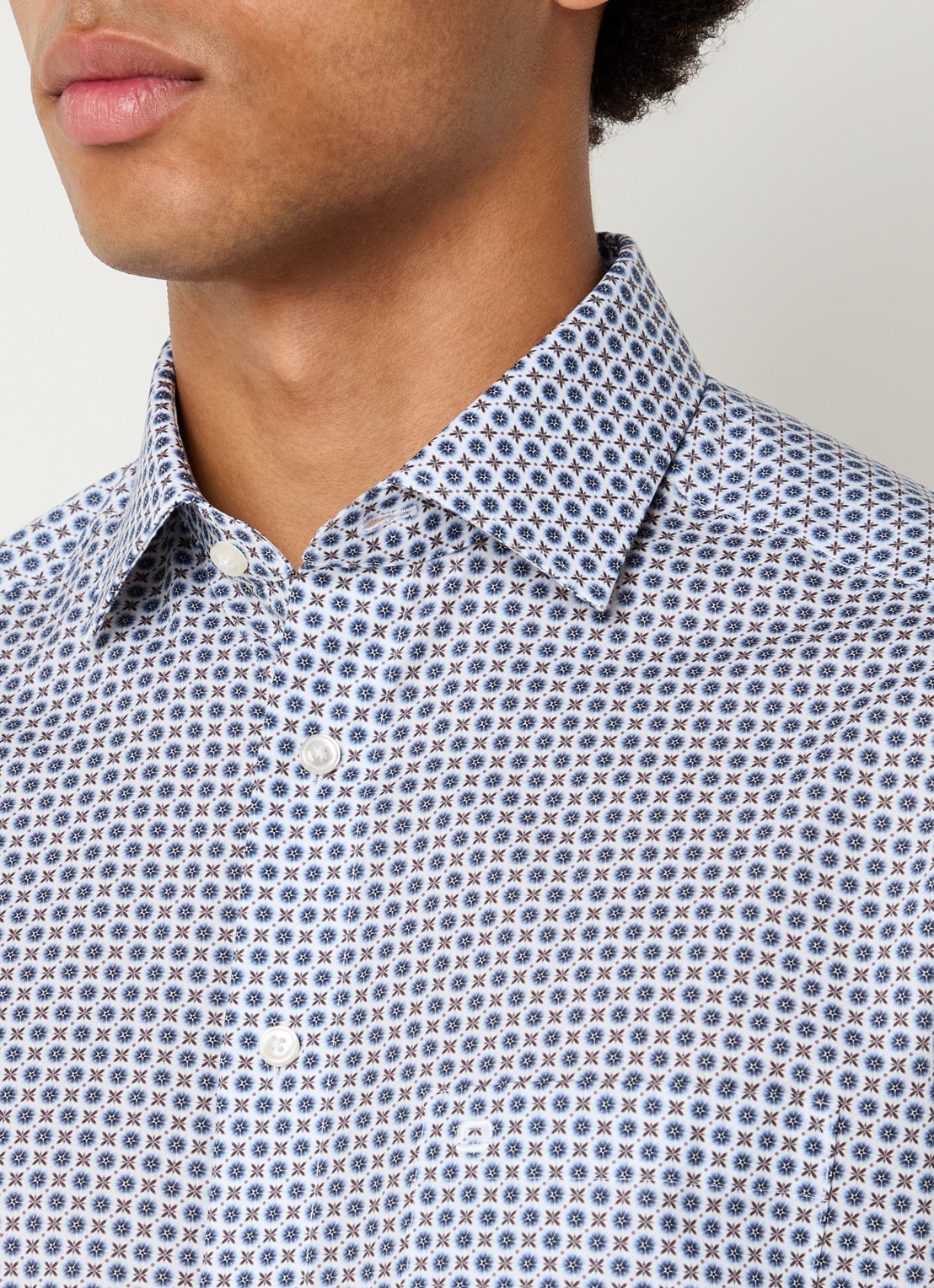 Olymp Luxor regular fit overhemd met print - detail 4 donkerblauw
