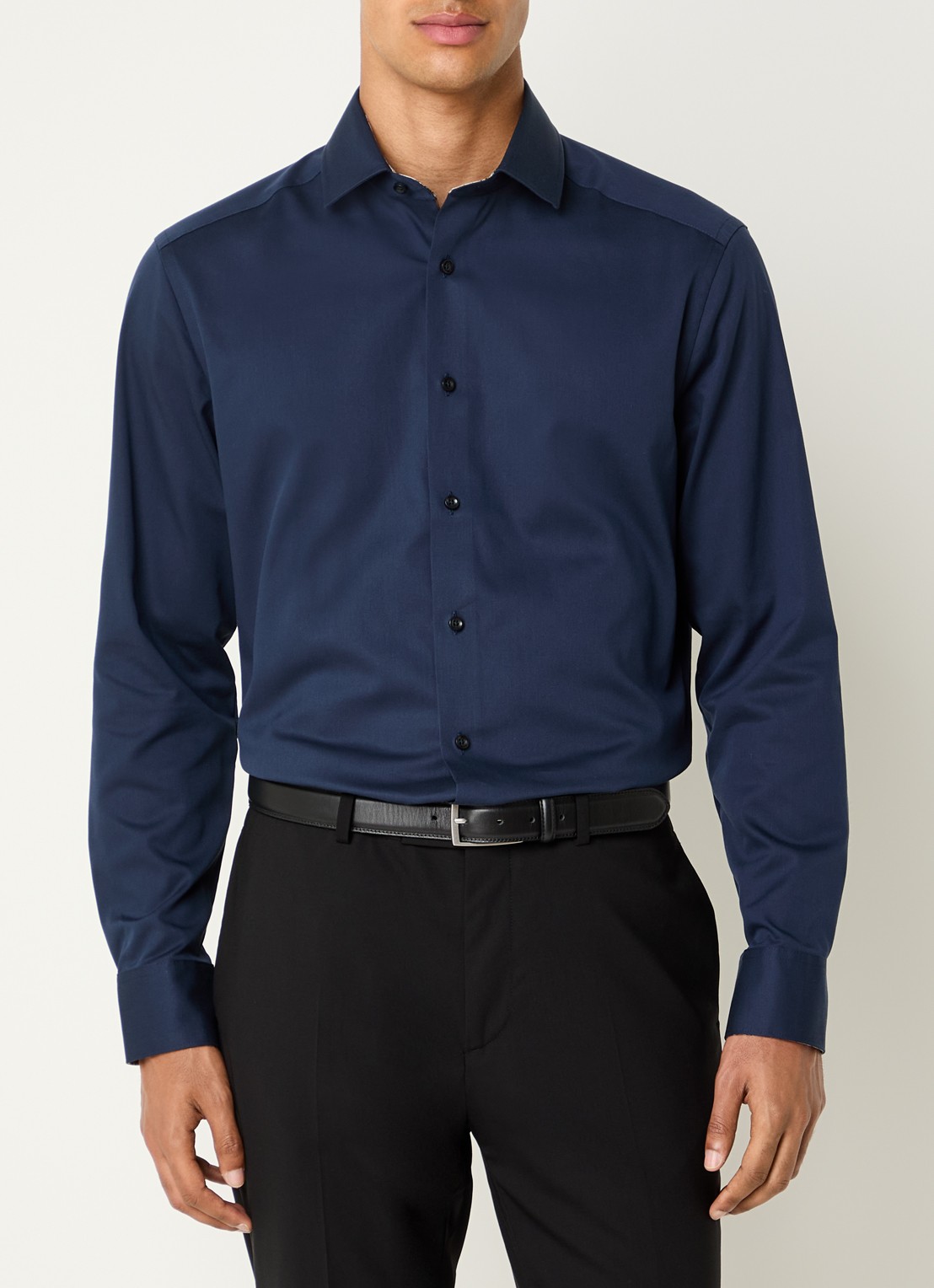 Olymp Luxor regular fit overhemd van katoen - detail donkerblauw