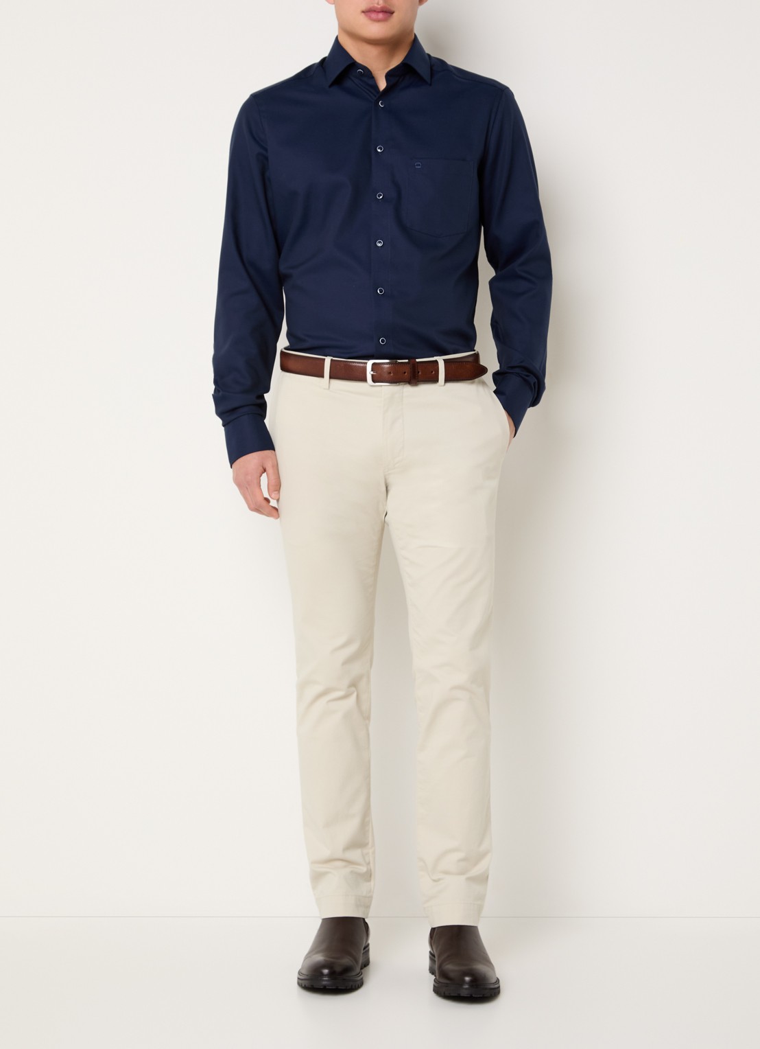 Olymp Luxor regular fit strijkvrij overhemd met microdessin - voorkant 2 donkerblauw
