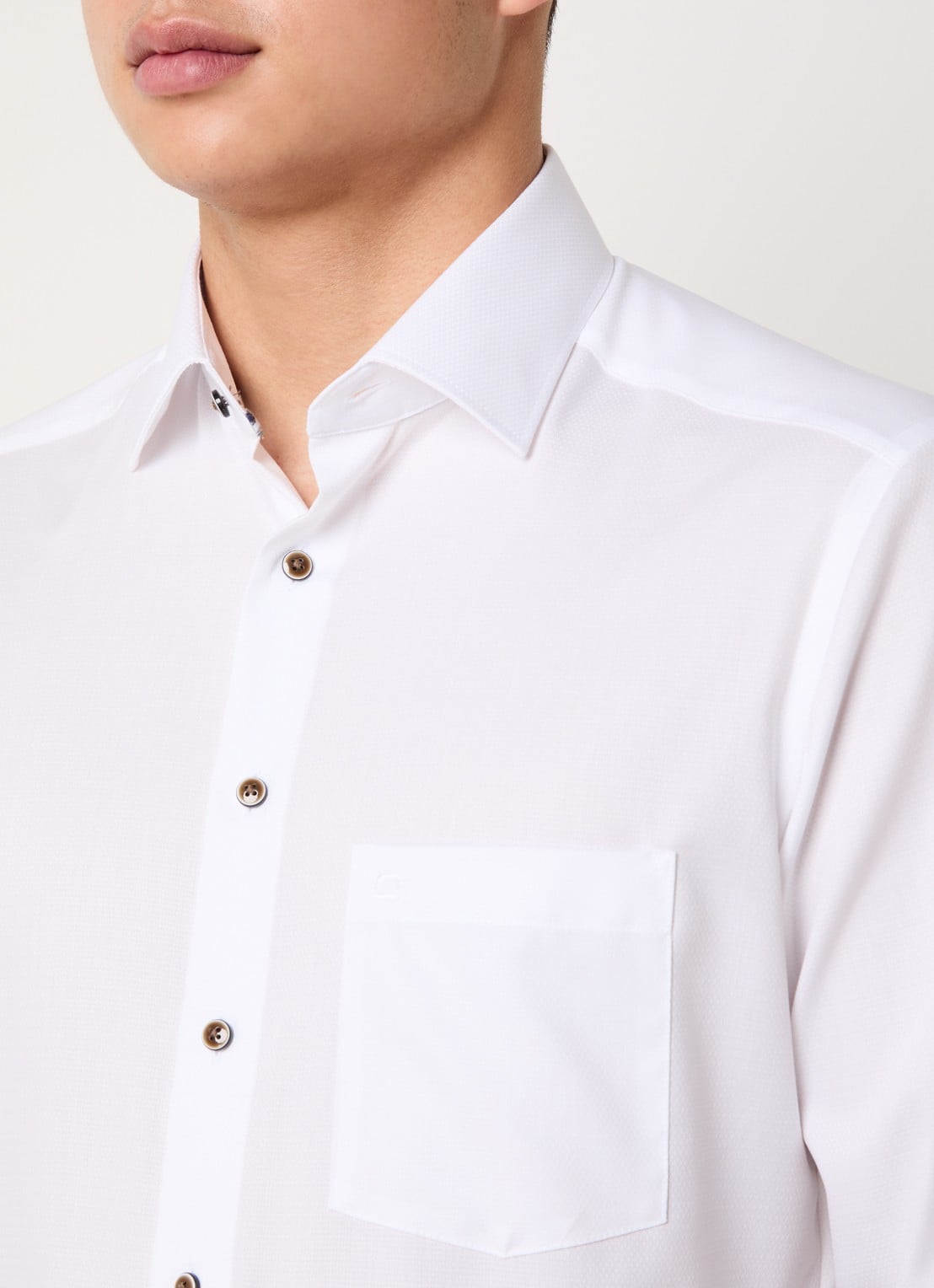 Olymp Luxor regular fit strijkvrij overhemd met microdessin - detail 5 wit