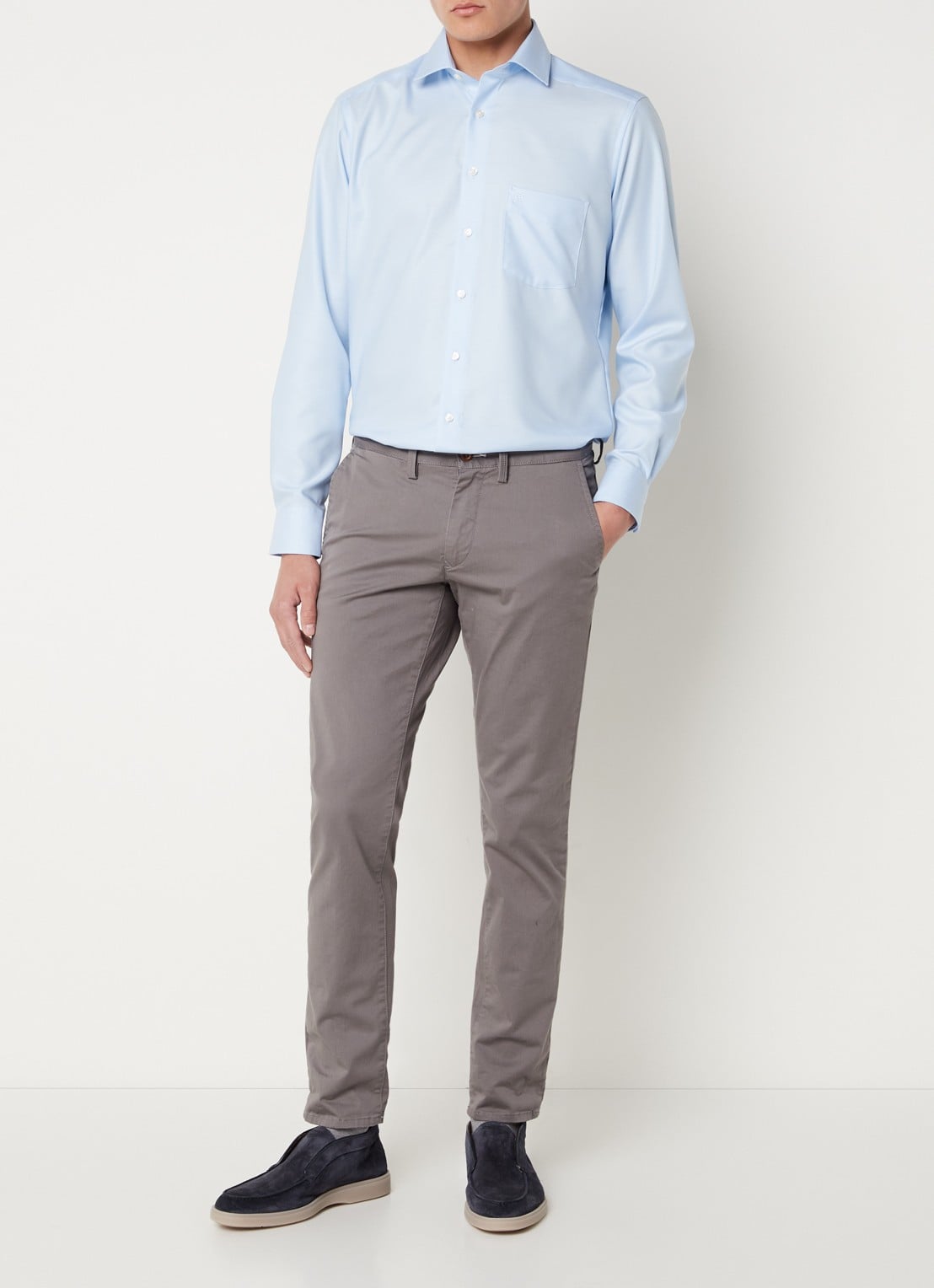 Olymp Modern fit overhemd met borstzak - voorkant 5 lichtblauw