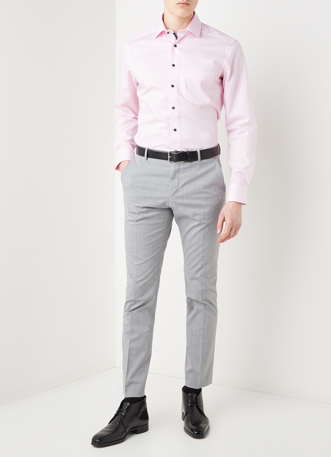 Olymp Modern fit strijkvrij overhemd met stretch - voorkant 2 roze