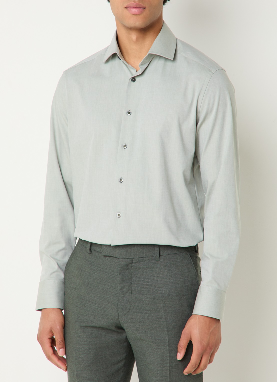 Olymp Regular fit overhemd met cut away kraag - detail 4 olijfgroen